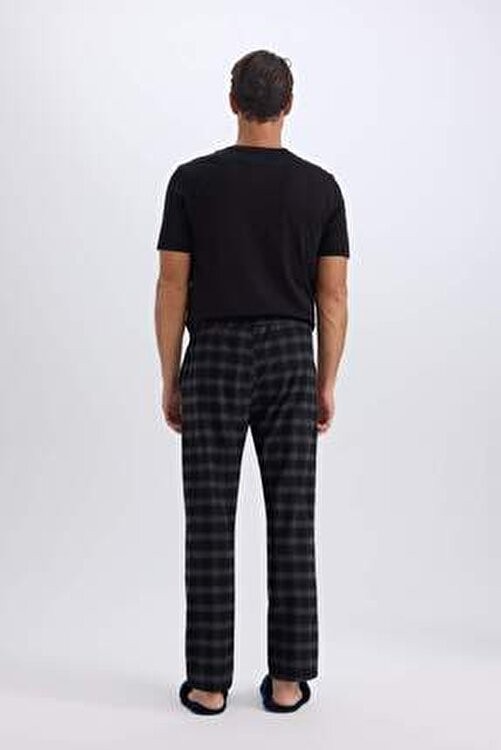 DeFacto Kareli Cepli Uzun Boy Pijama Altı Erkek Regular Fit Pamuk Polyester Rahatlık görsel 4