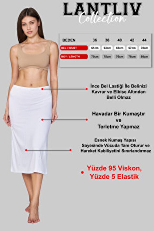 Lantliv Viskon Kumaş Diz Altı Etek Uzun Astar, Etek Kombinezon, Tesettür Etek Elbise Astar, Jüpon Etek Astar görsel 2