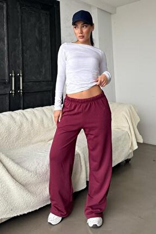 Madmext Kadınlar İçin Günlük Stil Lacivert Bol Paça Eşofman Altı Uzun Paça Düz Desen S Beden