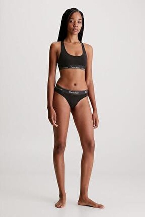 Calvin Klein Kadın Elastik Bantlı Sütyen ve Külot Seti Siyah Düz Desenli Bralet Konforlu Tasarım 000QF7453E görsel 5