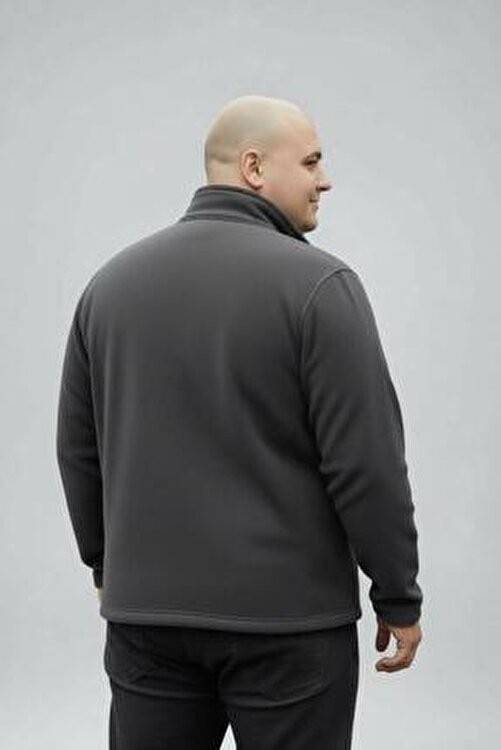 Lukitus Gri Renkli Tüylenme Yapmaz Anti Pilling Erkek Büyük Beden Polar Mont Regular Fit görsel 7