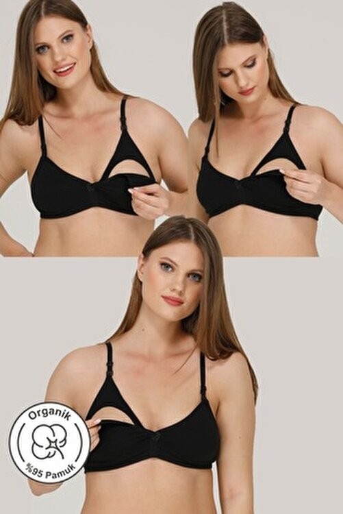 Parlingerie 3'lü Beyaz Emzirme Sütyeni Organik Yumuşak Dokulu Çizgi Desenli Konforlu Tasarım görsel 8