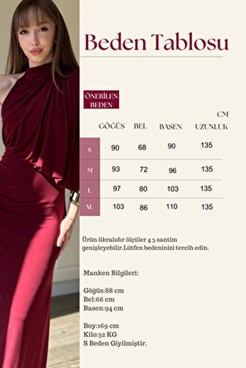 Dilay Gökoğlu Butik Tek Omuz Boyunlu Zarif Dökümlü Bordo Maxi Elbise görsel 2