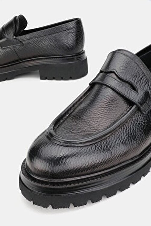 Tunaelli Erkek Siyah Hakiki Doğal Deri 39-45 Numara Eva Taban Loafer Ayakkabı görsel 3