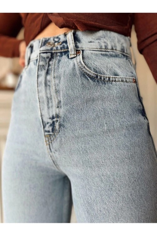 Livik Lily Likralı Kadın Füme Süper Yüksek Bel Salaş Paça Denim Kot Palazzo Pantolon görsel 5