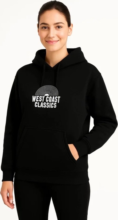 Üç Iplik Kapüşonlu Ön ve Arka Baskılı Sweatshirt Hoodie - Siyah görsel 2
