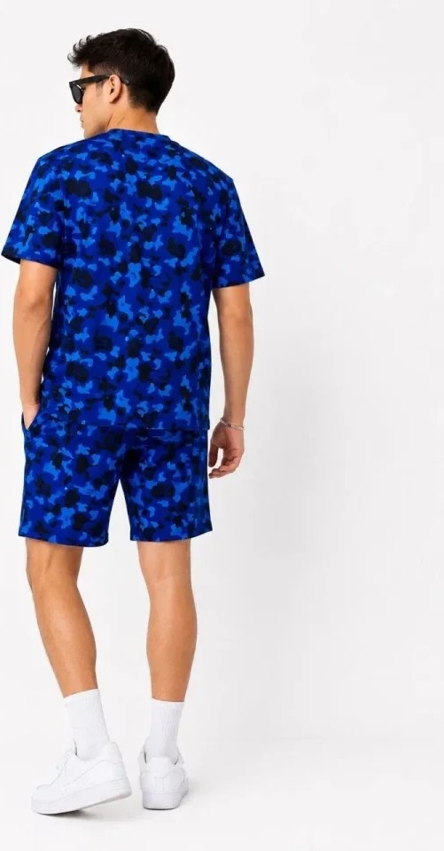 TeknoKapsül Erkek Oversize Kalıp Pubg Bape x Shark Nakışlı Cepli Şort Takım - Mavi - Mavi / L görsel 5