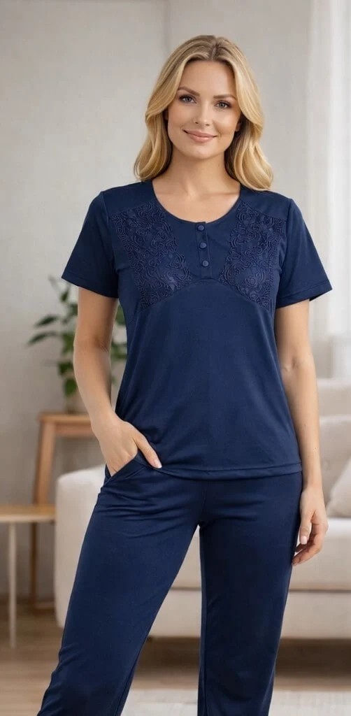 Flz Kadın Dantel Detaylı Pijama Takımı, Rahat Ev Giyim Takımı | Flz 88-135