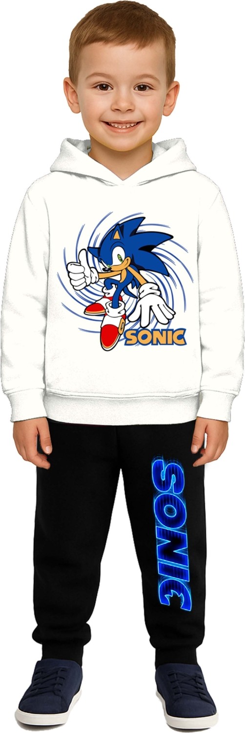 Sedirli Sonic Baskılı Çocuk Eşofman Takımı 3 Iplik Şardonlu Pamuklu Kumaş Kapüşonlu