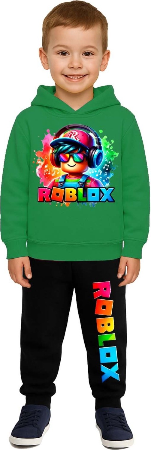 Sedirli Roblox Baskılı Çocuk Eşofman Takımı 3 Iplik Şardonlu Pamuklu Kumaş Kapüşonlu
