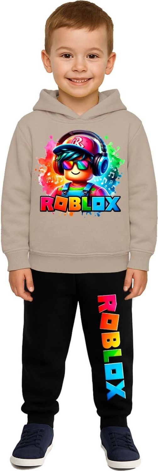 Sedirli Roblox Baskılı Çocuk Eşofman Takımı 3 Iplik Şardonlu Pamuklu Kumaş Kapüşonlu