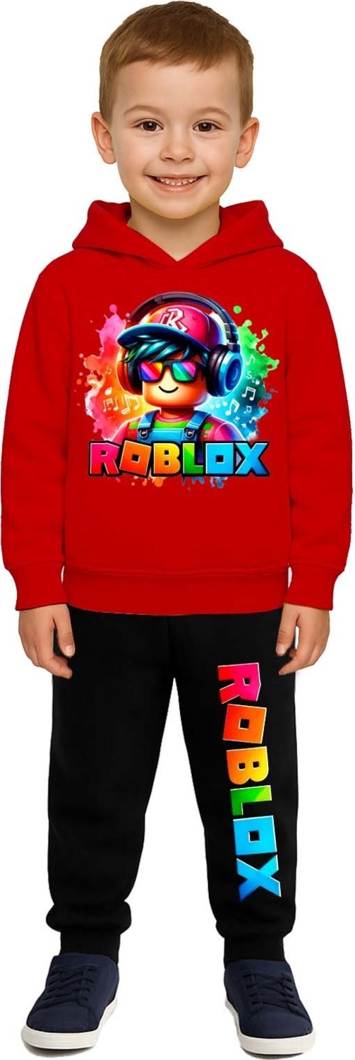 Sedirli Roblox Baskılı Çocuk Eşofman Takımı 3 Iplik Şardonlu Pamuklu Kumaş Kapüşonlu