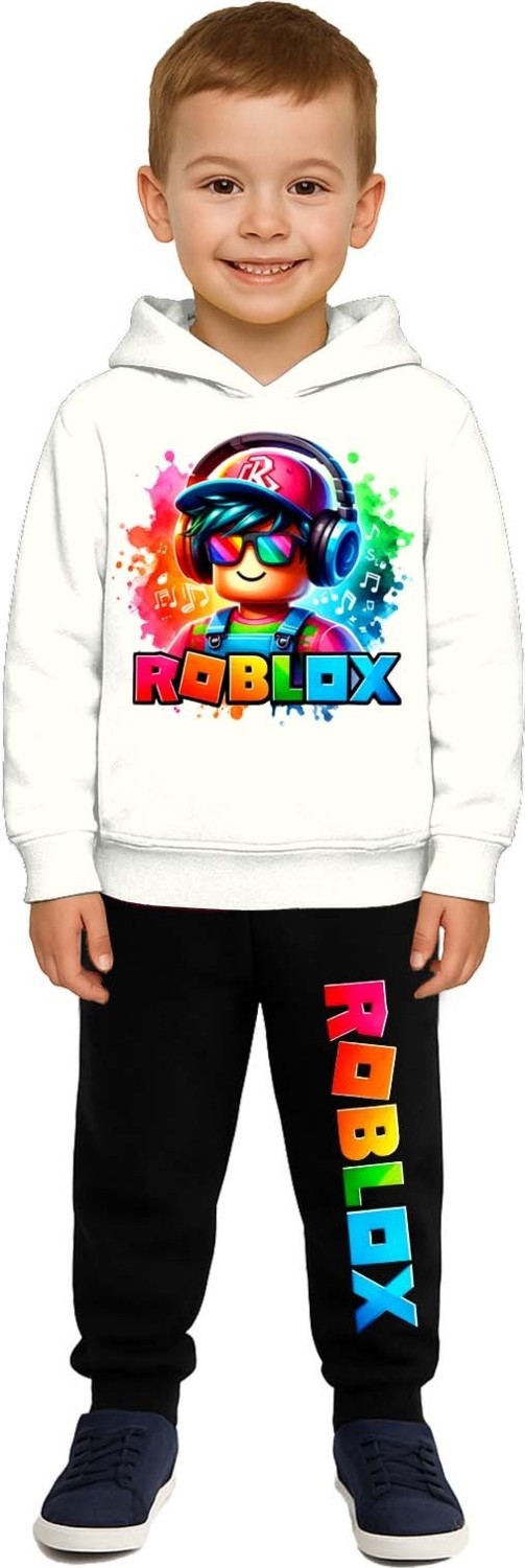 Sedirli Roblox Baskılı Çocuk Eşofman Takımı 3 Iplik Şardonlu Pamuklu Kumaş Kapüşonlu
