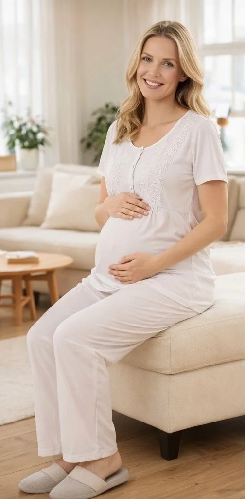 Flz Hamile Pijama Takımı, Dantel Detaylı Lohusa Pijama Rahat Yazlık Flz 24-82