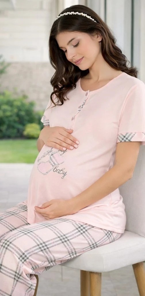 Flz Hamile Pijama Takımı, Desenli Lohusa Pijama Rahat ve Şık Yazlık Flz 24-80 görsel 8