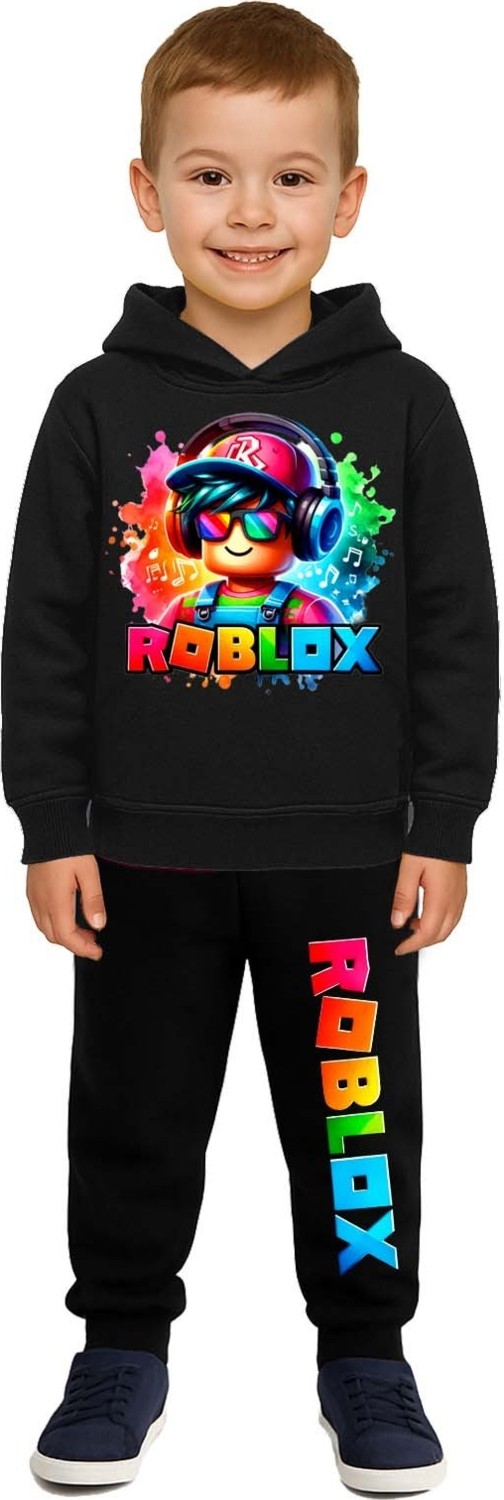 Sedirli Roblox Baskılı Çocuk Eşofman Takımı 3 Iplik Şardonlu Pamuklu Kumaş Kapüşonlu