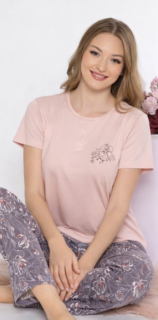 Flz Kadın Desenli Pijama Takımı, Rahat ve Şık Ev Giyim Takımı | Flz 88-115 görsel 6