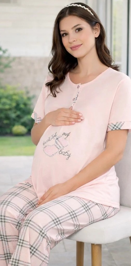 Flz Hamile Pijama Takımı, Desenli Lohusa Pijama Rahat ve Şık Yazlık Flz 24-80 görsel 6