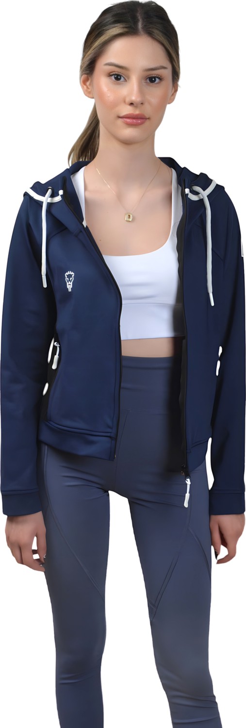 Lioness Activewear Lacivert Kadın Crop Sweatshirt Fermuarlı Sırt Dekolteli Kapüşonlu Eşofman Üstü