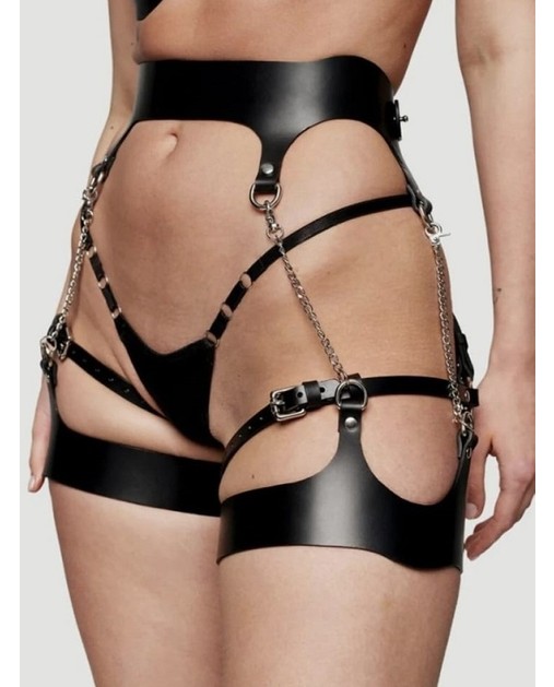 Candy Women Deri Fantezi Harness Set, Üst Harness + Bel Kemeri + Zincirli Jartiyer Takım görsel 3