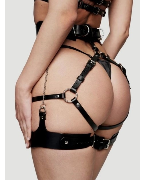 Candy Women Deri Fantezi Harness Set, Üst Harness + Bel Kemeri + Zincirli Jartiyer Takım görsel 4