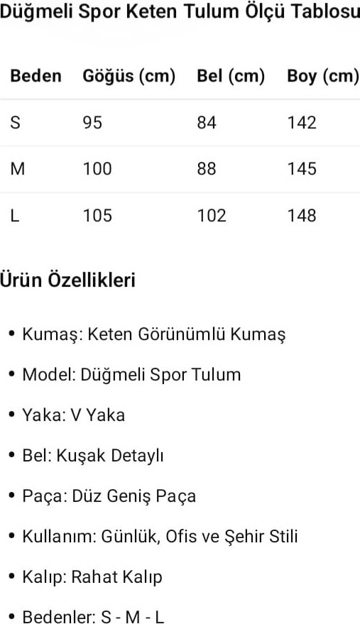 Motiv Önden Düğmeli Beli Kuşaklı Kolsuz Keten Tulum/blek Boy Günlük Rahat Kullanım görsel 7