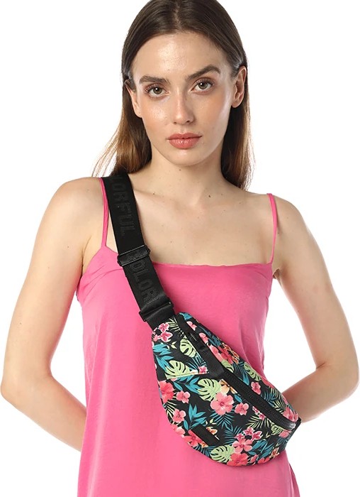 Colorful Stello Bel Çantası Oxford - Çiçek Desenli - Siyah görsel 2