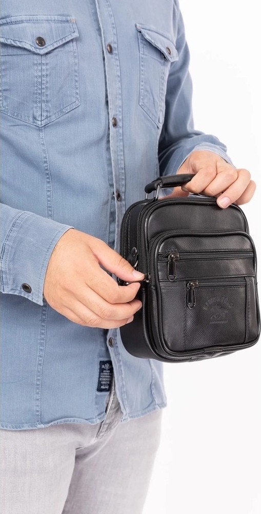 My Geppeto Bag Erkek Siyah Çelik Kasalı Deri El ve Omuz Çantası Ortaboy görsel 2