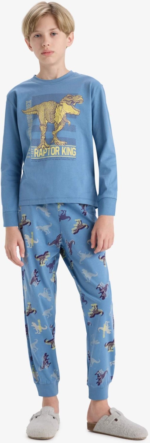 DeFacto Erkek Çocuk Pijama Takımı Dinozor Baskılı Uzun Kollu Üst Uzun Alt F1891A825AU görsel 7