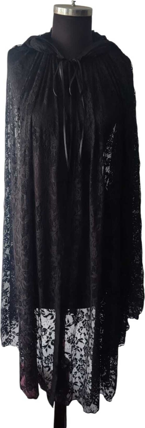 Moda Nur Pelerin, Kapşonlu Pelerin, Dantelli Lez Kumaş ,siyah Renk Pelerin, Gelin PELERIN.110 cm görsel 5