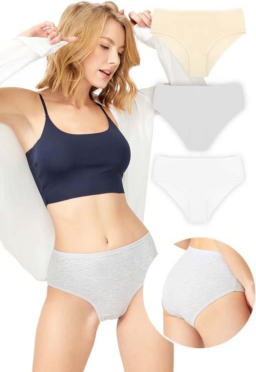 Cottonhill Beauty Cottonhill Basic Klasik Pamuklu Geniş Kenarlı Bato Külot 3'lü Paket -3