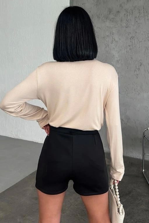 Lisinya Rahat ve Şık Uzun Kollu Bisiklet Yaka Likralı Viskon Penye Body Bej ( Lisinya ) görsel 3