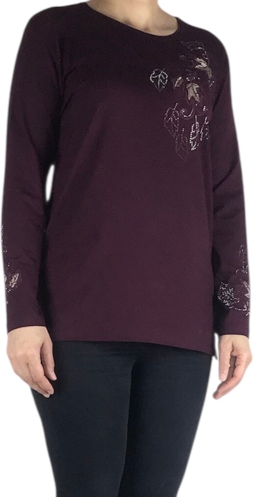 Ece Giyim Kadın Önü ve Kolları Işlemeli ve Taşlı Bluz