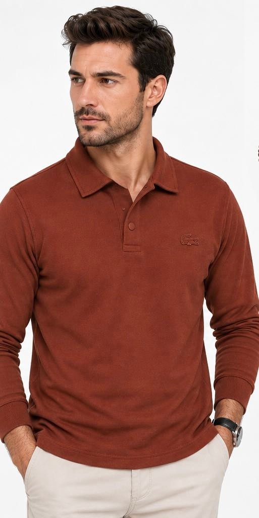 Lacoste Polo Yaka Çıt Çıt Kapama Regular Fit Uzun Kol Kiremit görsel 3