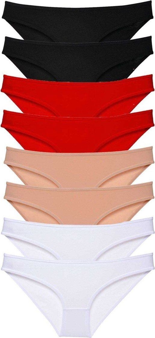 Mudanis 8 Adet Süper Eko Set Likralı Kadın Slip Külot Siyah Kırmızı Ten Beyaz Mudanis