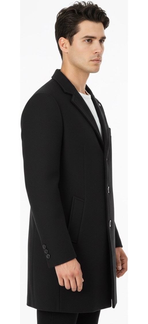Süvari Slim Fit Sivri Yaka Erkek Koyun Yünlü Kaban görsel 5