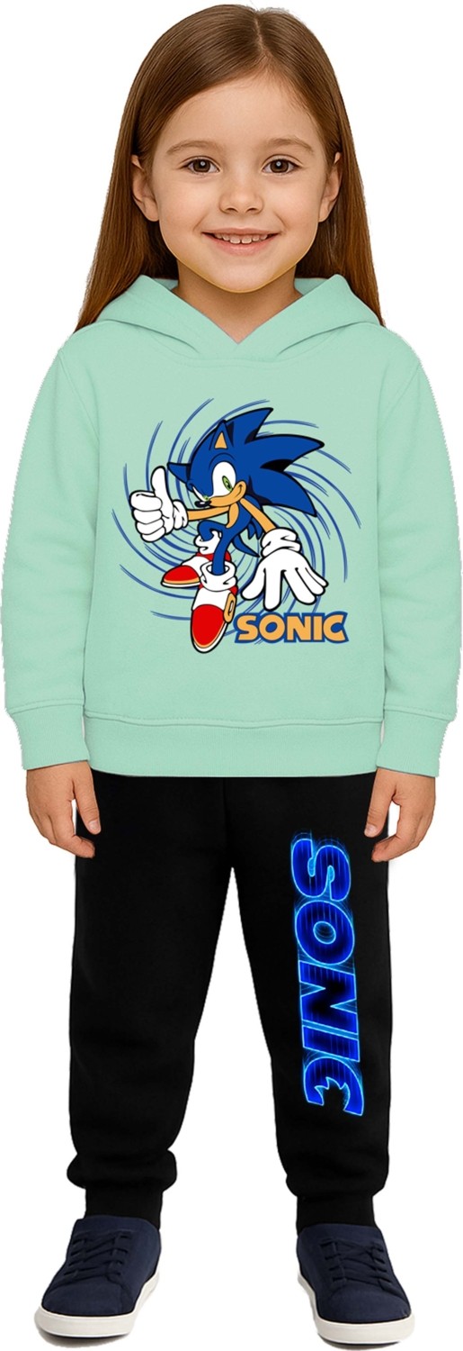Sedirli Sonic Baskılı Çocuk Eşofman Takımı 3 Iplik Şardonlu Pamuklu Kumaş Kapüşonlu