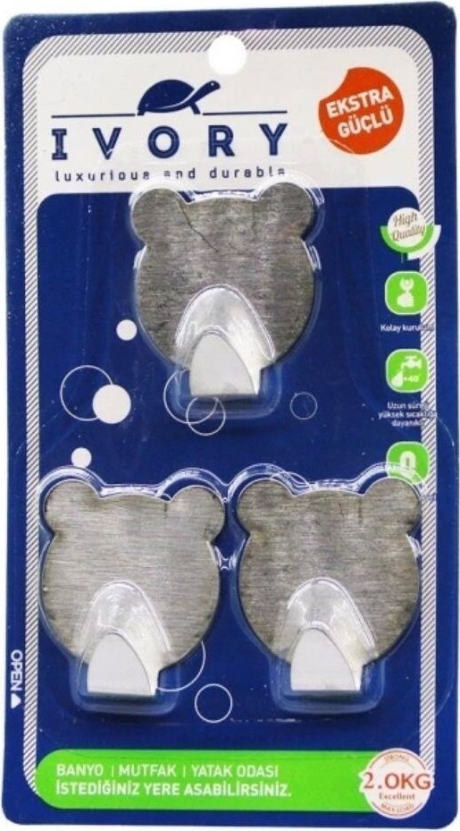 Just Cheap Store 3'li Ayıcıklı Yapışkanlı Askı