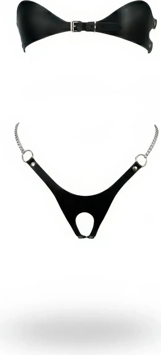 MTM My The Mall Giyim Siyah Harness Takım Suni Deri Zincir Detaylı Bralet Alt Takımı - BRF1234