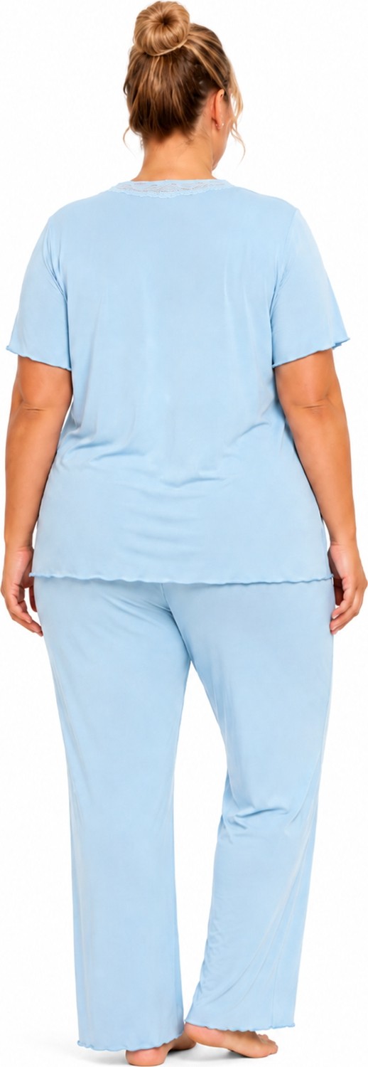 Özkan Underwear Özkan 1000-18-19 Kadın Bambu Kumaş Önü Patlı Dantelli Kısa Kollu Büyük Beden Pijama Takımı görsel 4