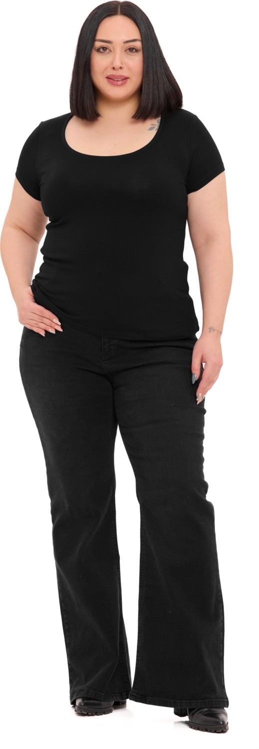Disentis Modest Büyük Beden Kadın U Yaka Kısa Kollu Siyah Viskon Body Slim Fit Düz Desen görsel 2