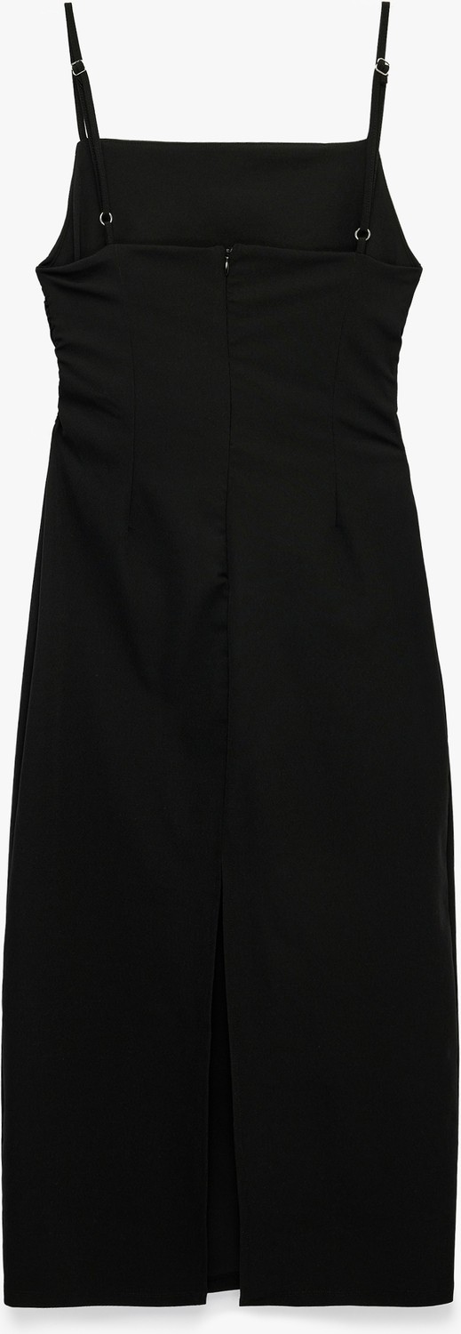 Koton Slim Fit Kare Yaka Ip Askılı Bodycon Midi Drapeli Elbise görsel 4