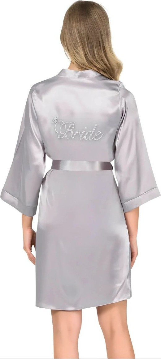 Beruflic Gri Saten Bride Sabahlık Zarif Kadın Ev Giyim Under Moda görsel 2