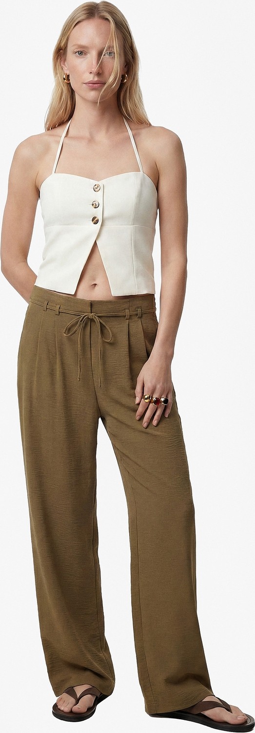 Koton Straight Fit Pileli Kemerli Geniş Paça Pantolon