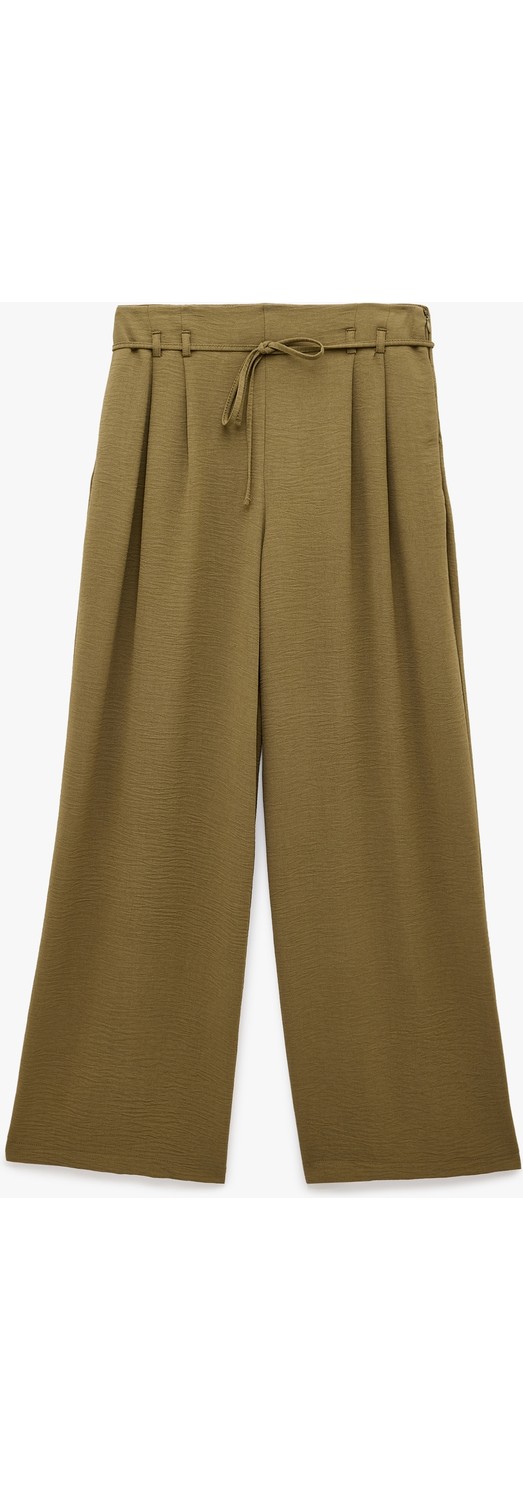 Koton Straight Fit Pileli Kemerli Geniş Paça Pantolon görsel 5