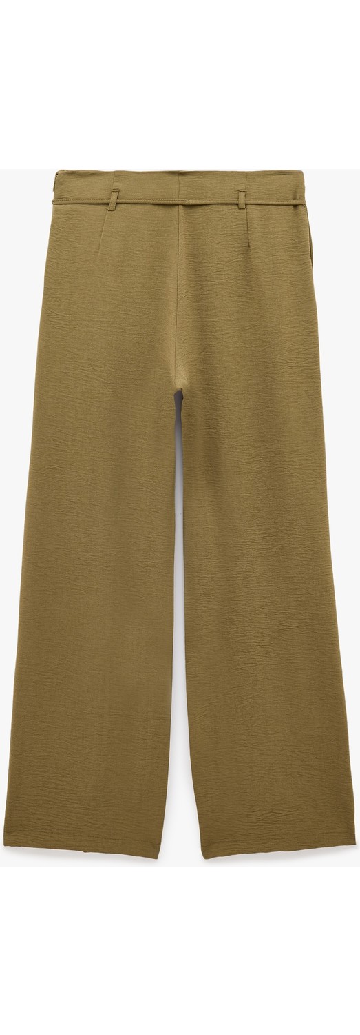 Koton Straight Fit Pileli Kemerli Geniş Paça Pantolon görsel 6