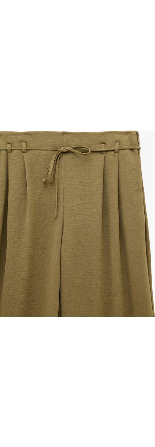 Koton Straight Fit Pileli Kemerli Geniş Paça Pantolon görsel 7