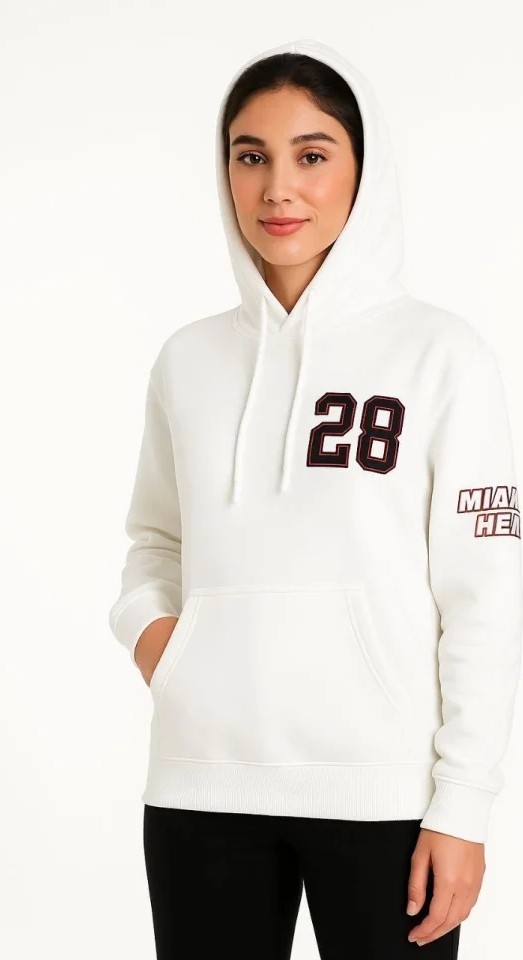 Üç Iplik Kapüşonlu Ön ve Arka Baskılı Sweatshirt Hoodie - Beyaz görsel 4