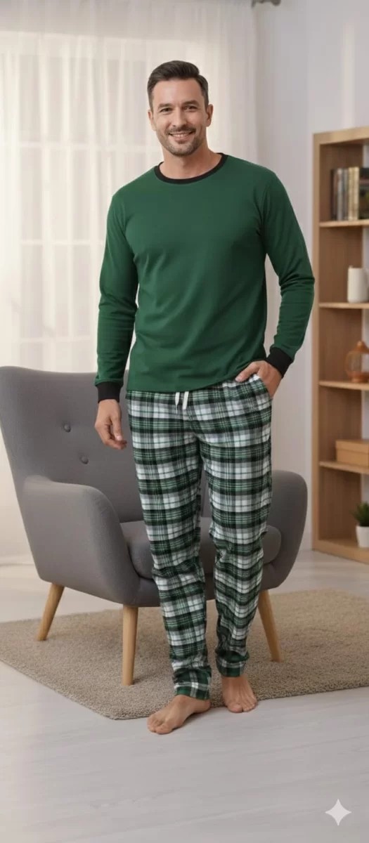 Melonika Pijalüx Tek Alt Ekose Kalın Poplin Ev Pantalonu