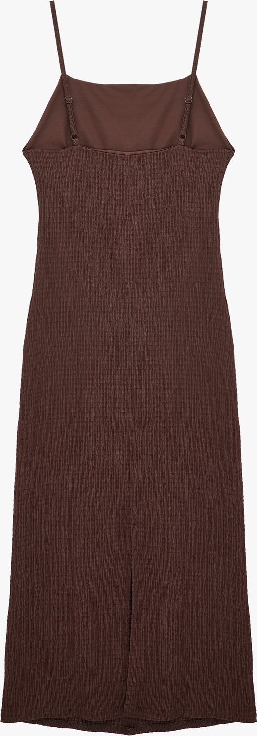 Koton Bürümcük Kumaş Slim Fit Yırtmaçlı Kare Yaka Ince Askılı Kalem Elbise görsel 5